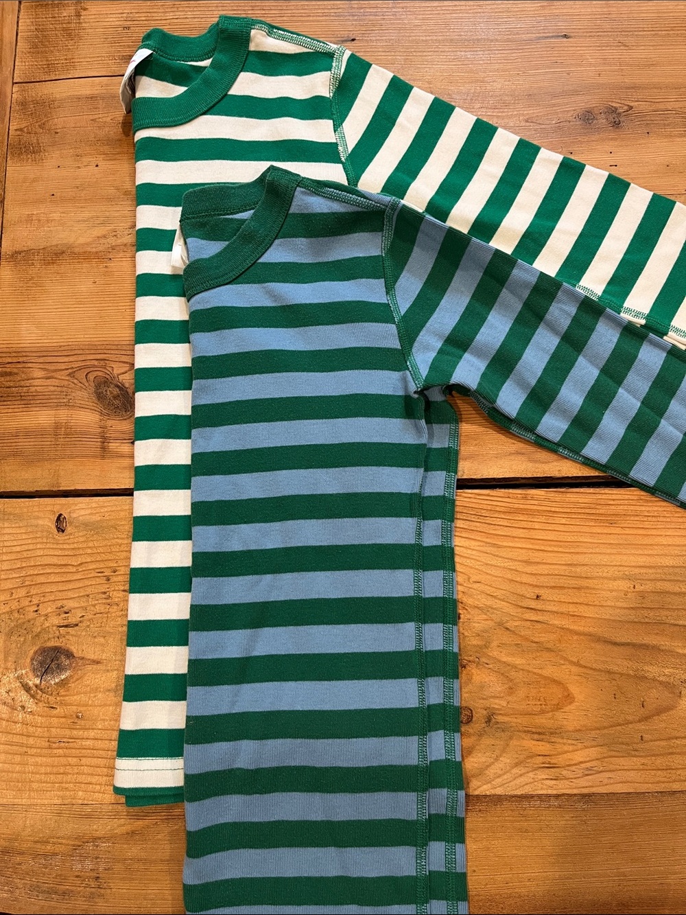 Set/2 HANNA ANDERSSON 150 Green Stripe Organic Pajama or Baselayer Tops L/S